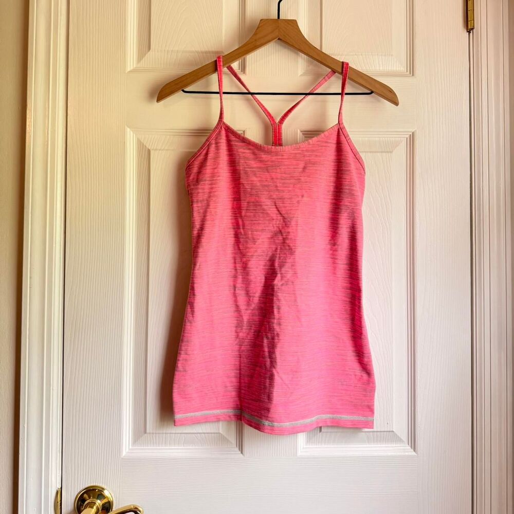 Lululemon Pink and gray Power Y Tank Size 8